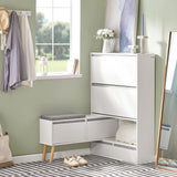 SoBuy FSR134-W Shoe dump truck Shoe shelf with 2 flaps, 2 doors and 2 drawers Hallway cabinet with bench Shoe bench with seat