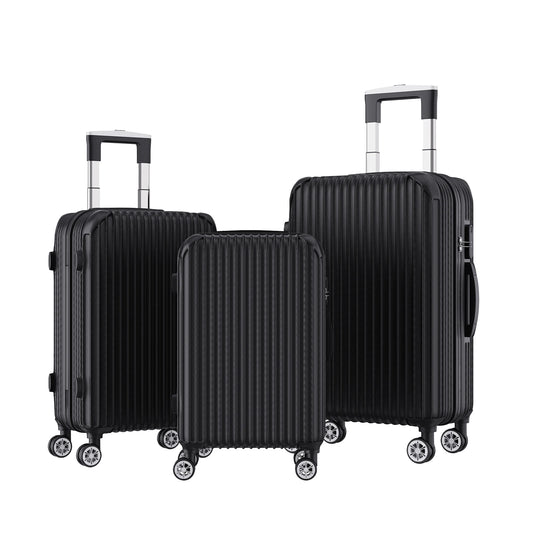 Comanlai 3-Piece Luggage Set,ABS Travel Hard Shell Suitcase,Lightweight Hand Trolley with 360° Spinner Wheels & TSA Lock,Black
