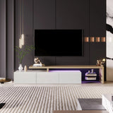 ROSAHQNDA Modern TV Cabinet, LED Stylish Living Room Furniture, Practical Storage Space, High-Gloss, Glass Shelves, 200x42x39cm