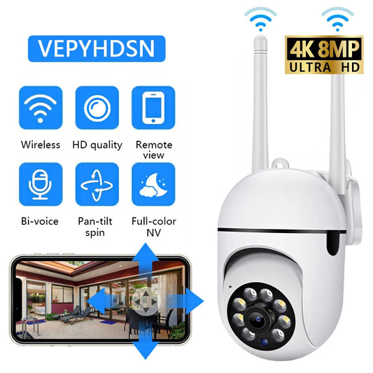 8MP WiFi IP Wireless Security Surveillance PTZ Camera 4X Zoom Auto Tracking Two-Way Audio HD Night Color Cam