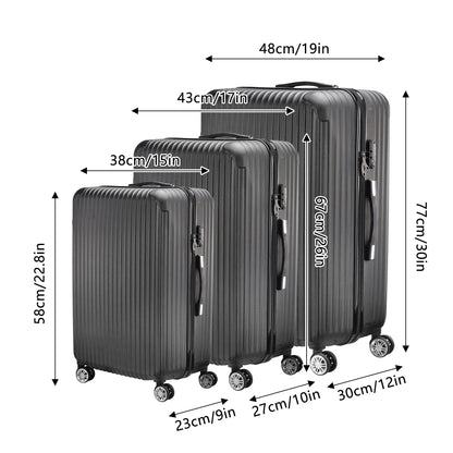 Anajqaqia 3-Piece Travel Suitcase Set with Wheels and Lock, Hard-Shell Trolley, Telescopic Handle, M, L, XL, Silvery