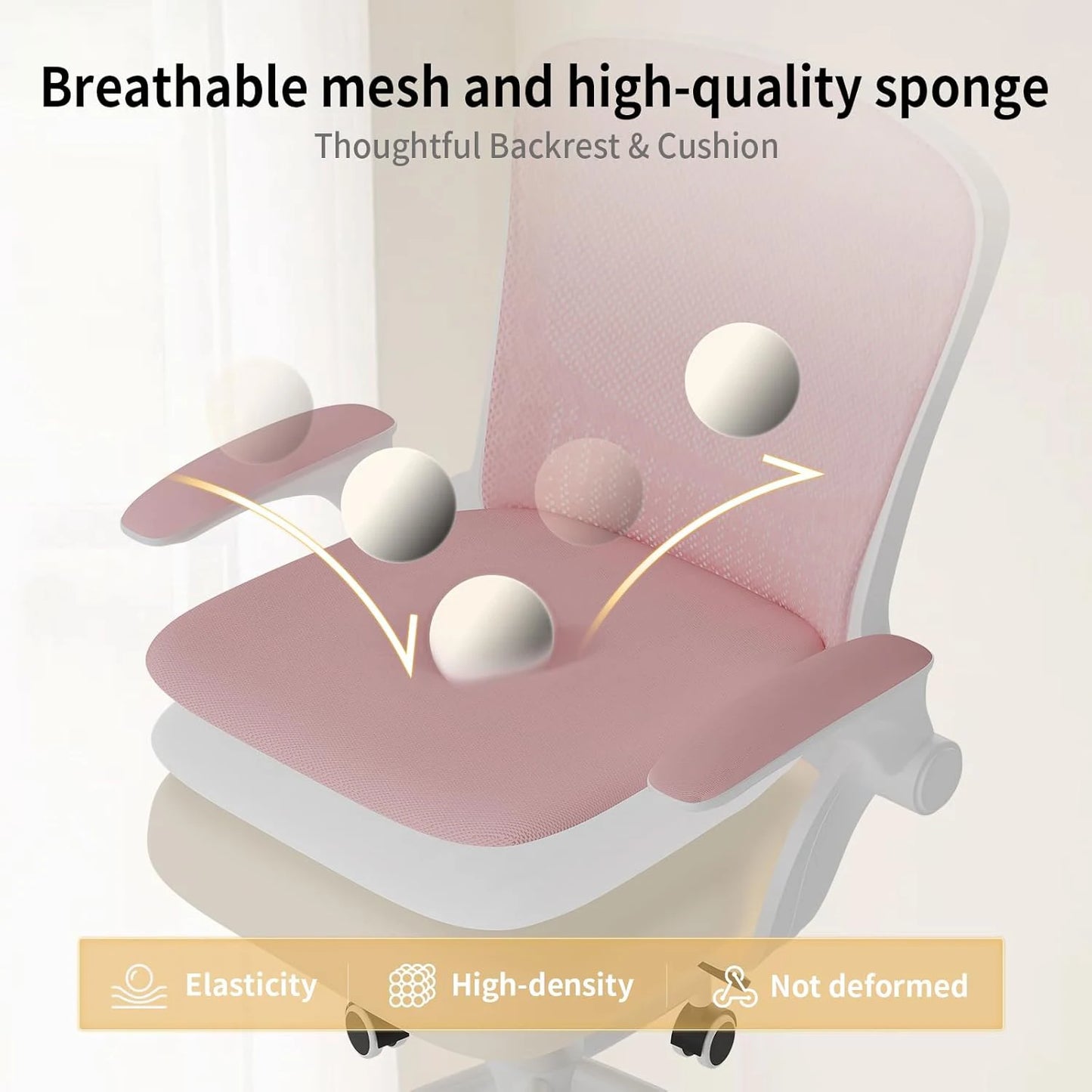 Naspaluro Ergonomic Office Chair Desk Chair with 90 ° Folding Armrest's Breathable Mesh Padding for Bedroom Home Office Study