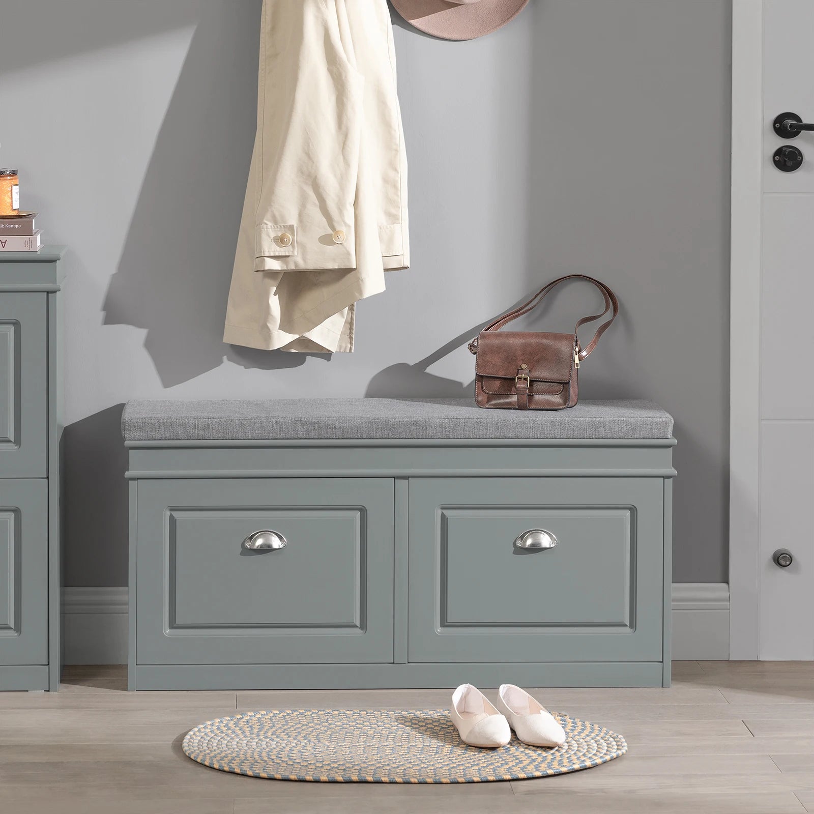 SoBuy FSR64 Shoe dump truck seat chest of drawers bench with seat cushion shoe bench with 2 flaps BHT approx.: 104x52x24cm