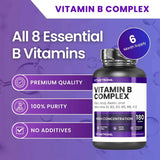 Vitamin B Complex High Dosage, 180 Tablets Vitamins Group B Biotin, Thiamine B1, Riboflavin B2, Vitamin B3 Niacin, B5 Pantothenic Acid, B6, Vitamin B12 and Folic Acid