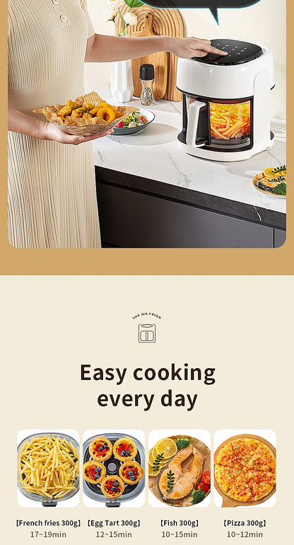 Smart Electric Air Fryer Large Capacity Convection Oven Deep Fryer Without Oil Kitchen 360°Baking Viewable Window Home Appliance