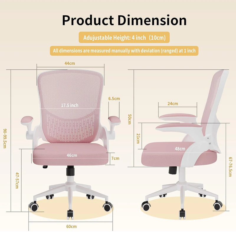 Naspaluro Ergonomic Office Chair Desk Chair with 90 ° Folding Armrest's Breathable Mesh Padding for Bedroom Home Office Study