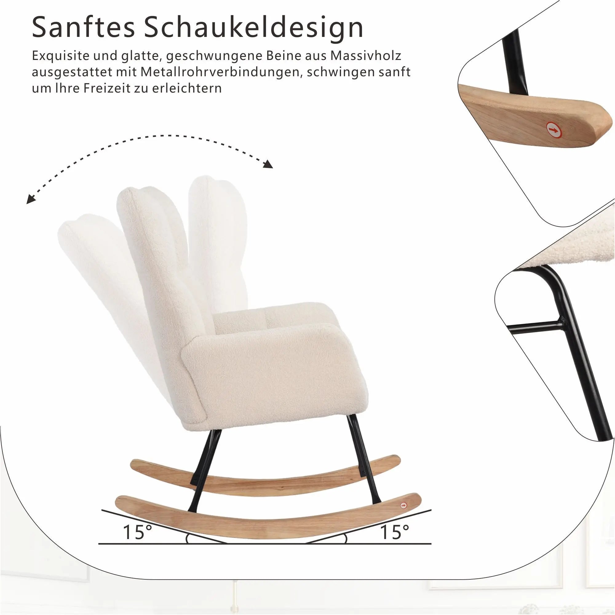 Anajqaqia Rocking Chair, Armchair, Upholstered Swing Chair with High Backrest, for Living Room Bedroom Balcony, Lambswool, Beige