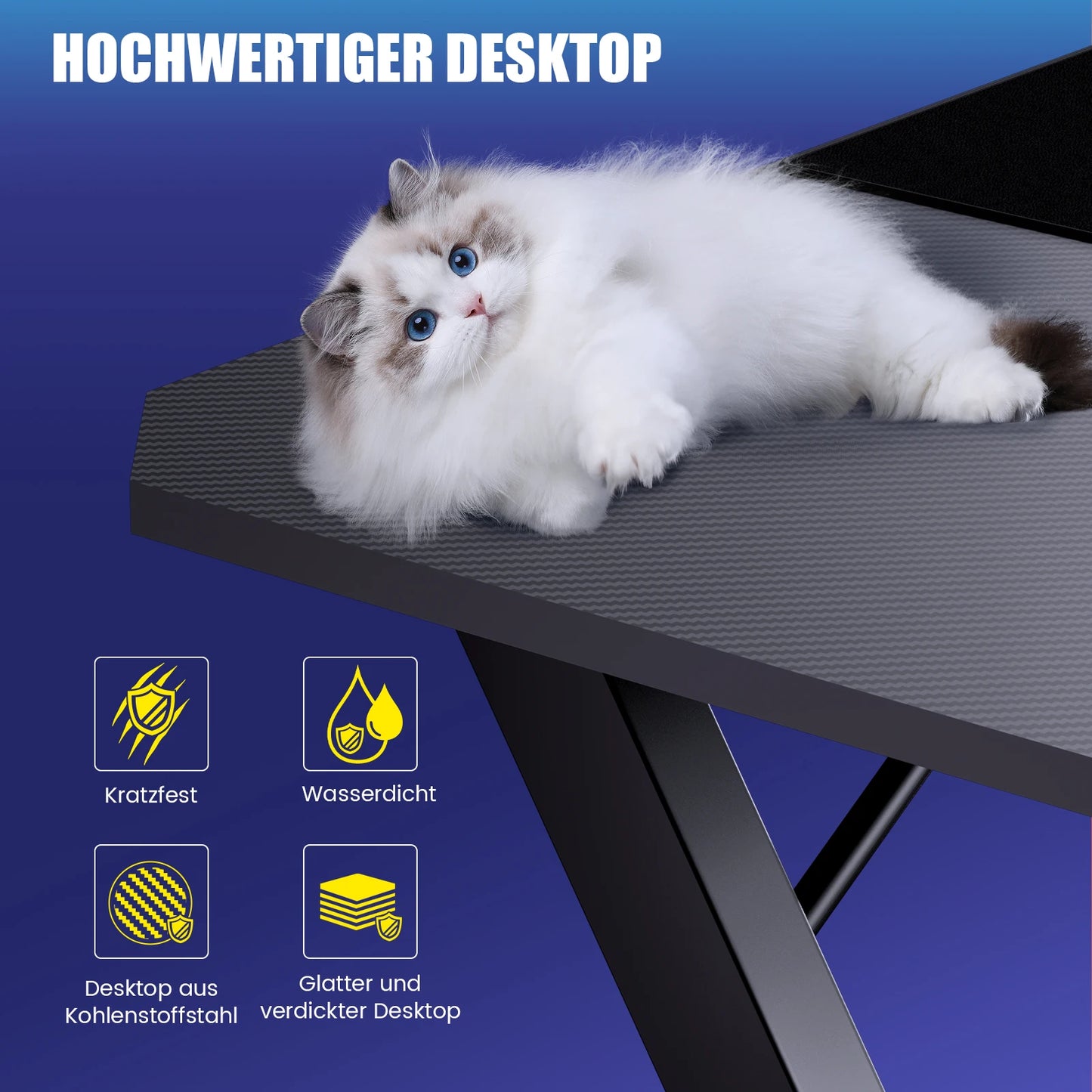 GTPLAYER Gaming table, Gaming desk 120x60cm, PC table Gamer table with Carbon Fiber Surface/LED/socket, Black