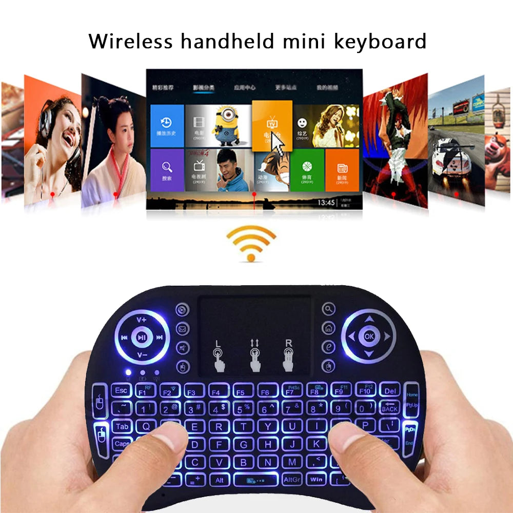 Ratón de aire retroiluminado con panel táctil, mini teclado inalámbrico para PC, Android TV Box, i8, árabe, francés, español, ruso, 2.4G 