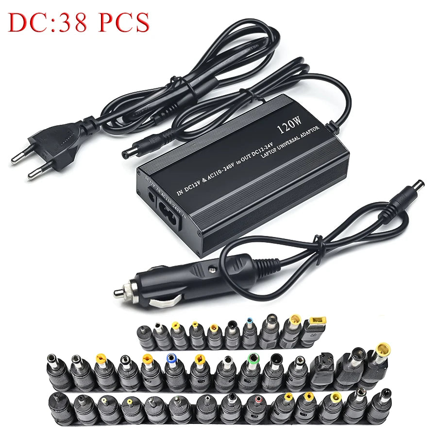 Cargador universal para coche, adaptador de corriente CA/CC, USB, para portátil, ajustable, 120 W, 220 V, 110 V a 12 V, 15 V, 16 V, 18 V, 19 V, 20 V, 22 V y 24 V 