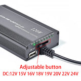 Cargador universal para coche, adaptador de corriente CA/CC, USB, para portátil, ajustable, 120 W, 220 V, 110 V a 12 V, 15 V, 16 V, 18 V, 19 V, 20 V, 22 V y 24 V 