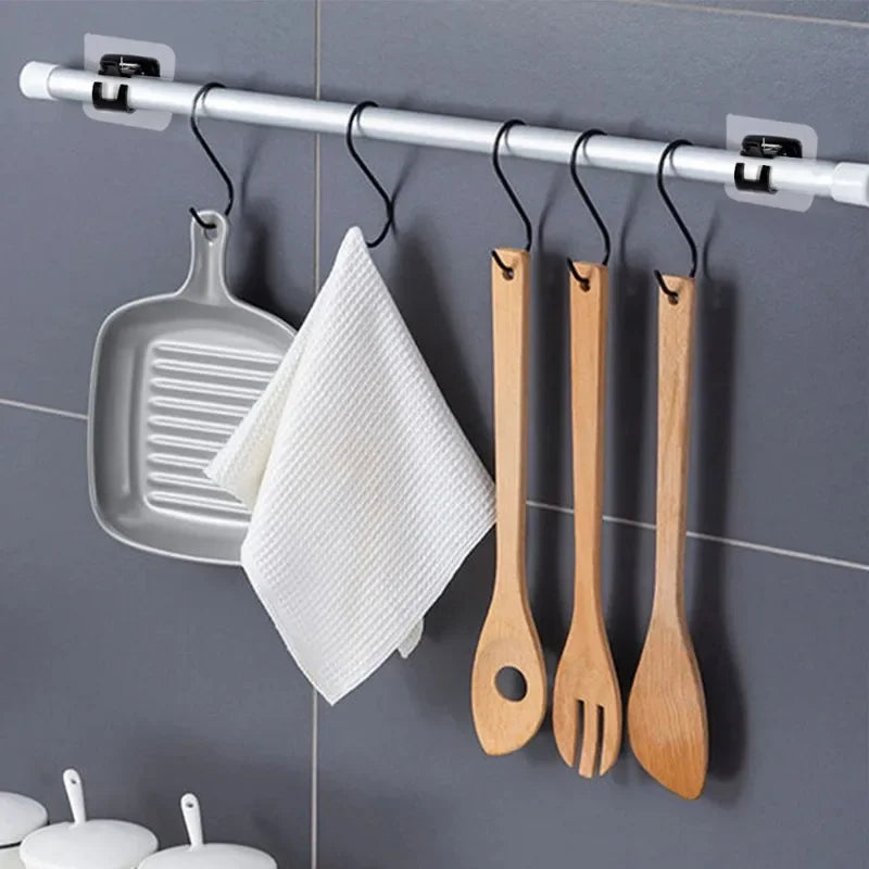 Adjustable Self-Adhesive Shower Curtain Rod Hook, Wall Storage Hooks, Rack Clip, Organizer, Home, Garden, No Drilling, 2pcs, 4pcs 