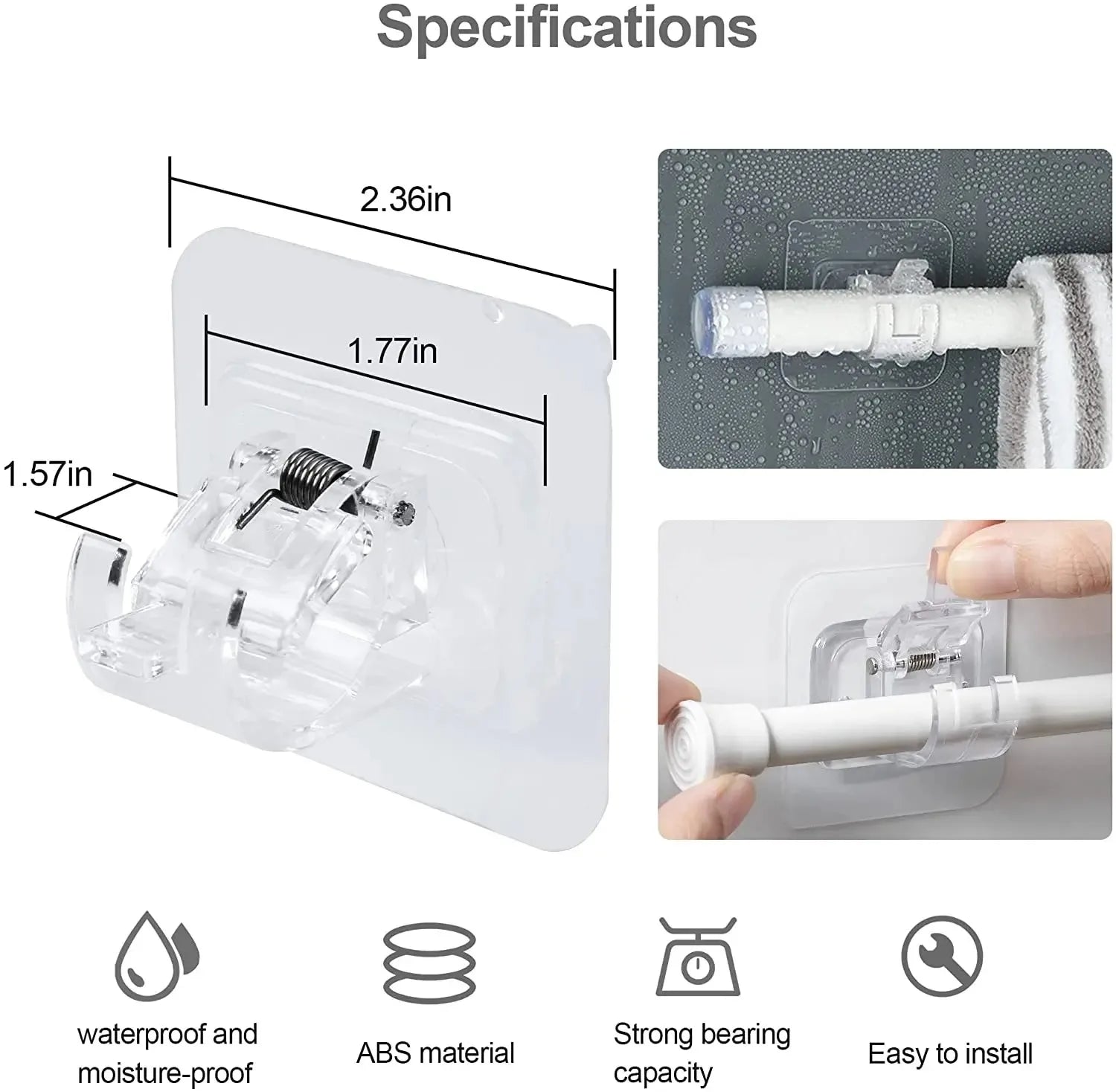 Adjustable Self-Adhesive Shower Curtain Rod Hook, Wall Storage Hooks, Rack Clip, Organizer, Home, Garden, No Drilling, 2pcs, 4pcs 