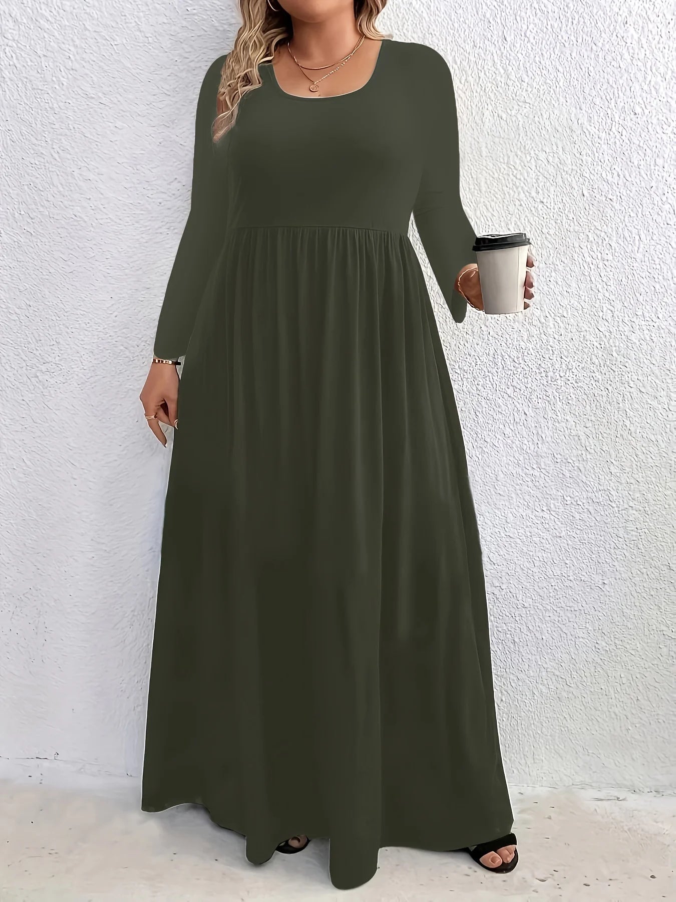 AliExpress-vestido de manga comprida com gola redonda, casual, monocromático, plus size, moda outono e inverno, Europa e Estados Unidos, 2024