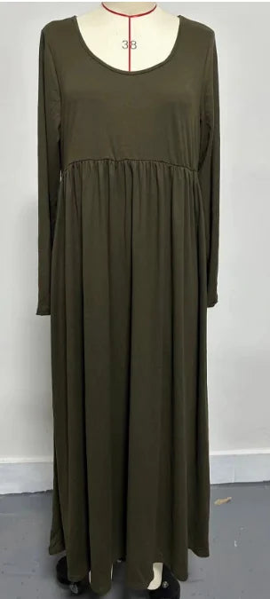 AliExpress-vestido de manga comprida com gola redonda, casual, monocromático, plus size, moda outono e inverno, Europa e Estados Unidos, 2024