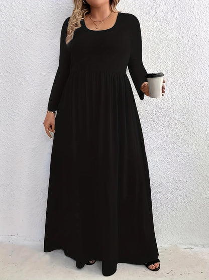 AliExpress-vestido de manga comprida com gola redonda, casual, monocromático, plus size, moda outono e inverno, Europa e Estados Unidos, 2024