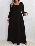 AliExpress-vestido de manga comprida com gola redonda, casual, monocromático, plus size, moda outono e inverno, Europa e Estados Unidos, 2024