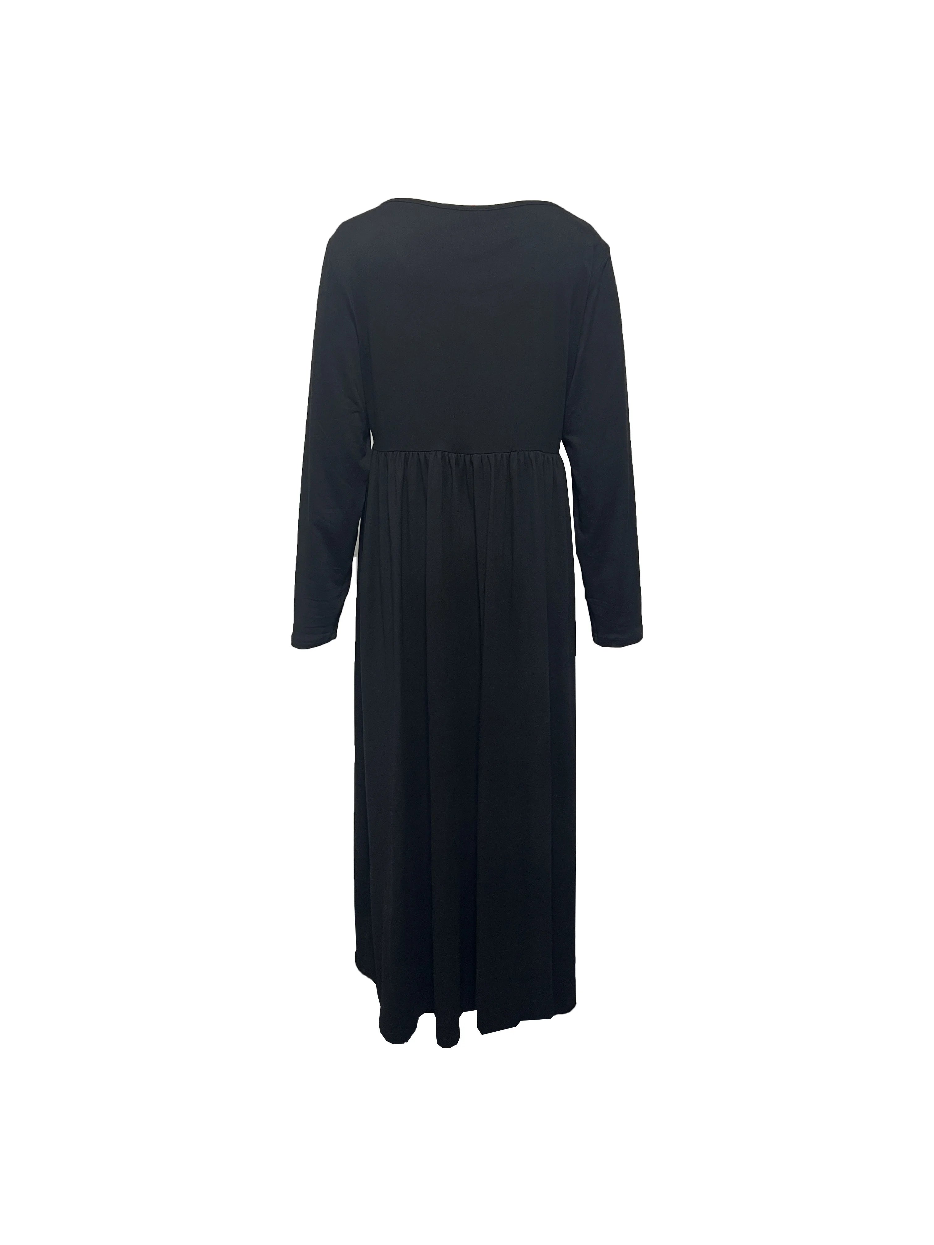 AliExpress-vestido de manga comprida com gola redonda, casual, monocromático, plus size, moda outono e inverno, Europa e Estados Unidos, 2024
