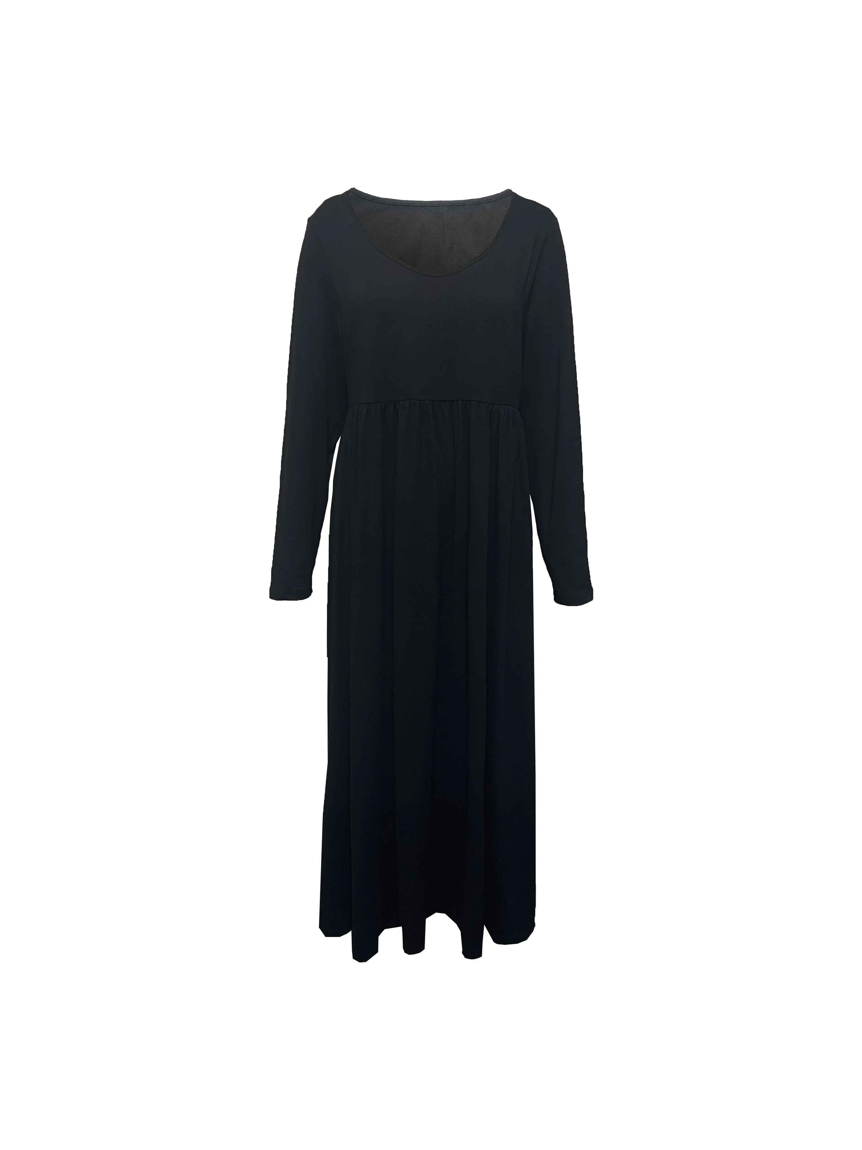 AliExpress-vestido de manga comprida com gola redonda, casual, monocromático, plus size, moda outono e inverno, Europa e Estados Unidos, 2024