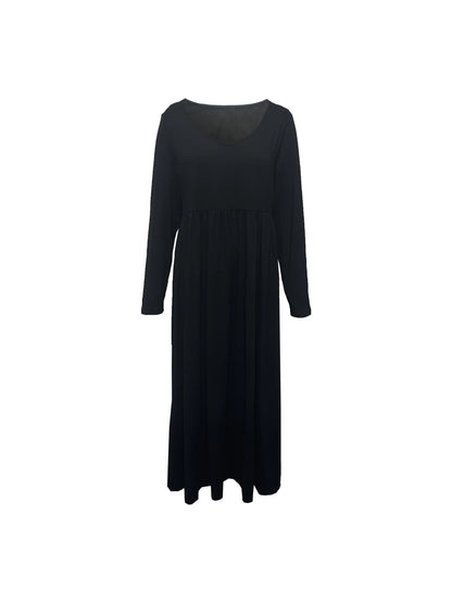 AliExpress-vestido de manga comprida com gola redonda, casual, monocromático, plus size, moda outono e inverno, Europa e Estados Unidos, 2024