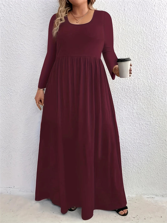 AliExpress-vestido de manga comprida com gola redonda, casual, monocromático, plus size, moda outono e inverno, Europa e Estados Unidos, 2024
