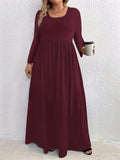 AliExpress-vestido de manga comprida com gola redonda, casual, monocromático, plus size, moda outono e inverno, Europa e Estados Unidos, 2024