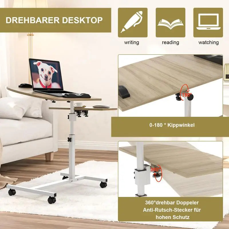 Altura ajustável Notebook Mesa, Mesa do Computador, Stand Table with Wheel, Mesa de cabeceira, Sofá e Cama, Mobília do quarto, HWC