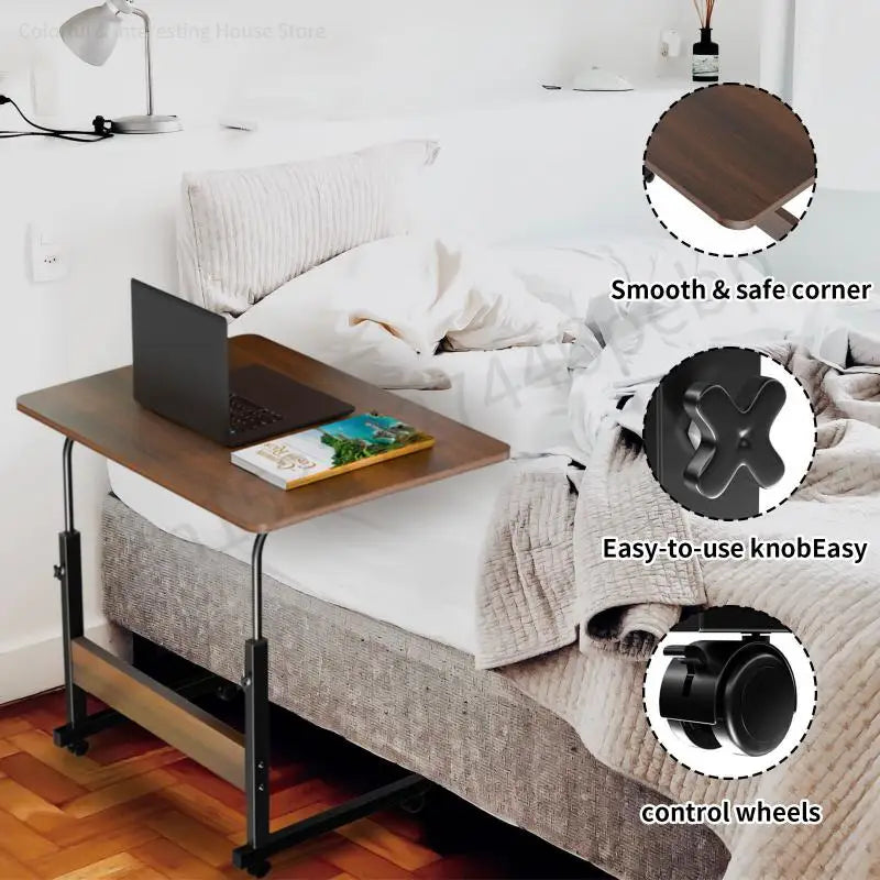 Height Adjustable Portable Standing Desk, Mobile Laptop Table, Computer Desk, Work Table, Bedside Furniture, HWC, 80x40x90cm 