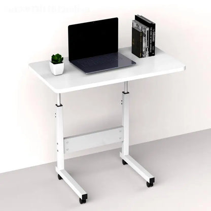 Height-Adjustable Laptop Desk, White Side Table with Wheels, Notebook Sofa Table, Computer Desk, Office and Bedroom, HWC, 60x40x90cm 