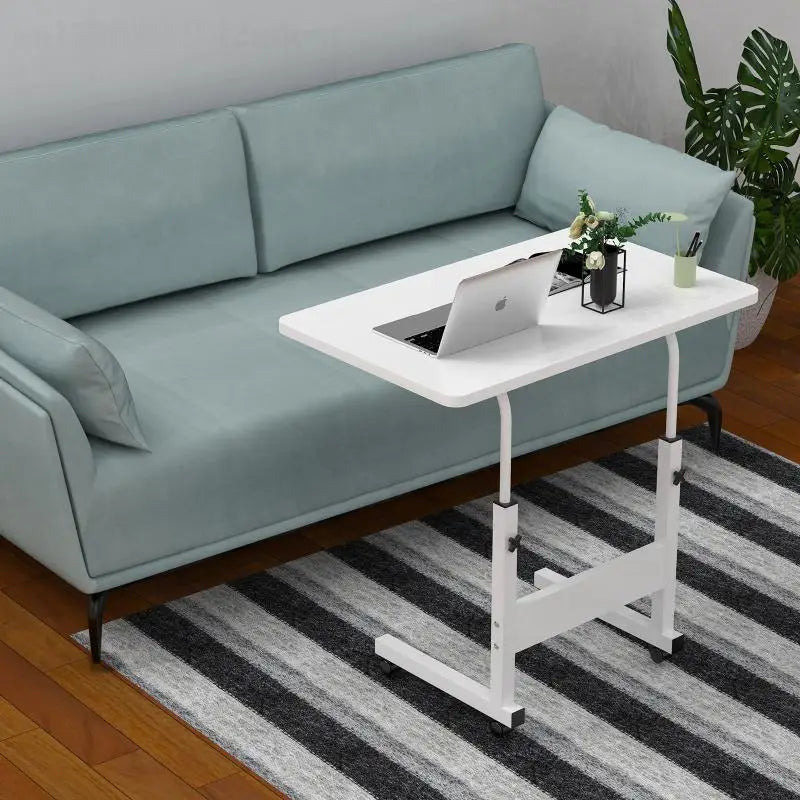 Height-Adjustable Laptop Desk, White Side Table with Wheels, Notebook Sofa Table, Computer Desk, Office and Bedroom, HWC, 60x40x90cm 