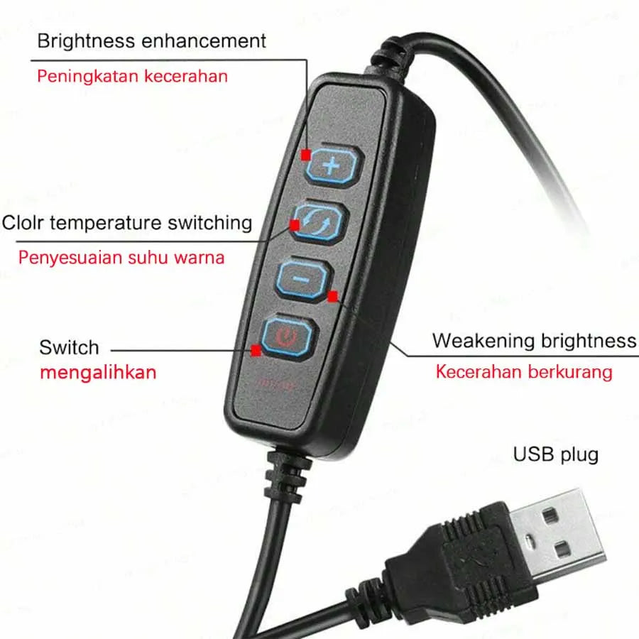 Anillo de luz LED para selfies de 10 pulgadas con enchufe USB, iluminación de 3 tonos, luz para fotografía, grabación de video, transmisión en vivo, luz de relleno 
