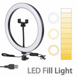 Anillo de luz LED para selfies de 10 pulgadas con enchufe USB, iluminación de 3 tonos, luz para fotografía, grabación de video, transmisión en vivo, luz de relleno 