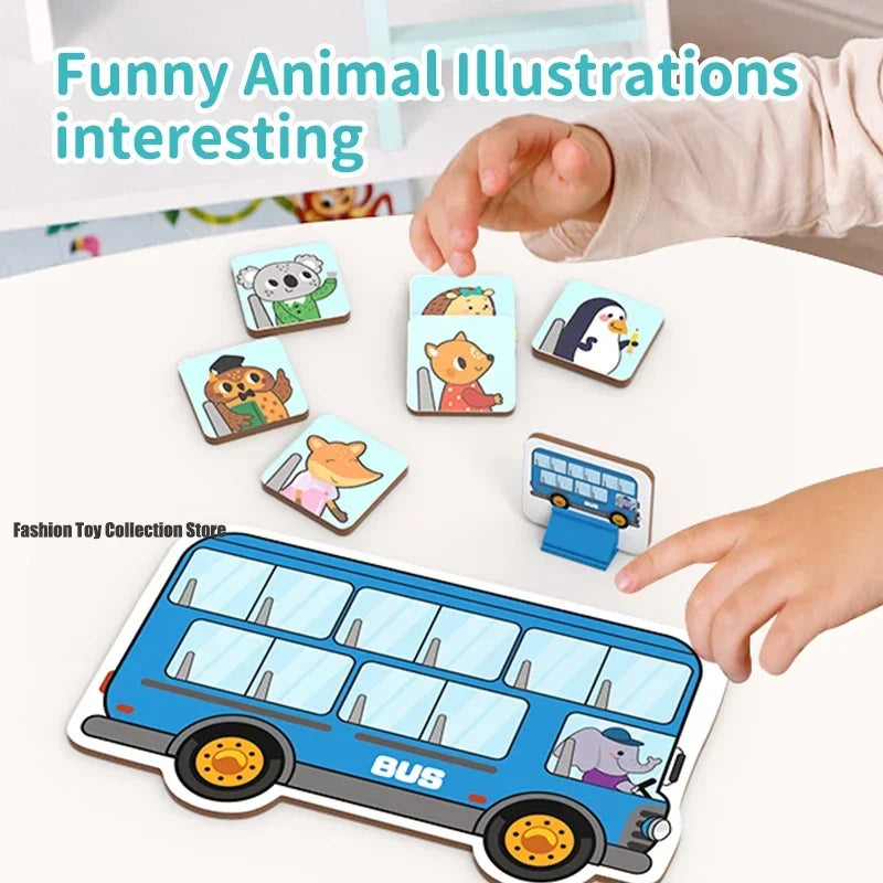 Animal Bus Stop Table Game Toys Children's Early Education Cognitive Transportation Puzzle Parent-child Board Game Toys 