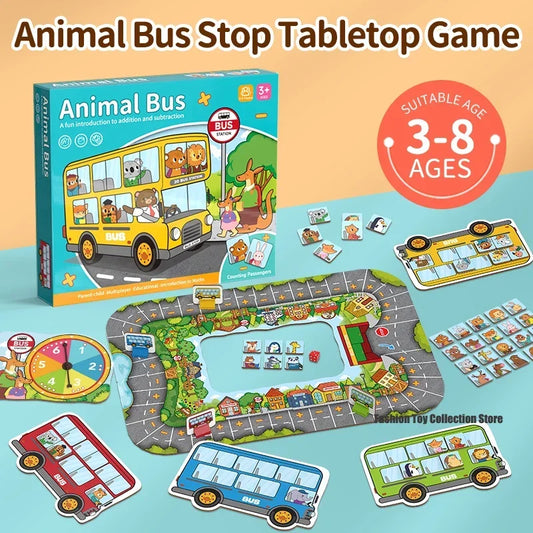 Animal ônibus parar jogo de mesa brinquedos educação precoce das crianças transporte cognitivo quebra-cabeça pai-filho jogo de tabuleiro brinquedos