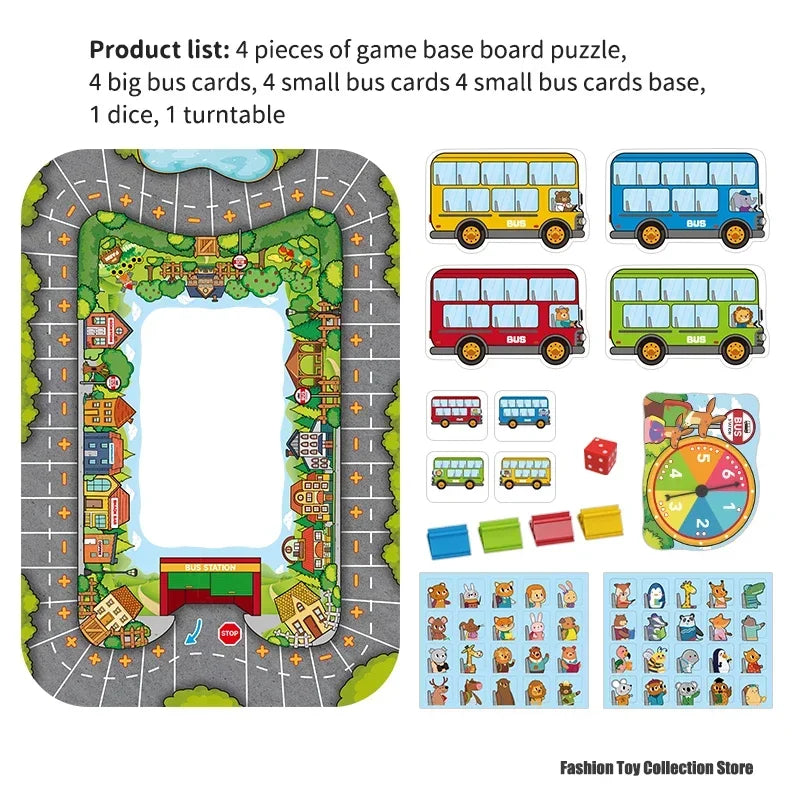 Animal Bus Stop Table Game Toys Children's Early Education Cognitive Transportation Puzzle Parent-child Board Game Toys 