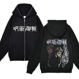 Chaquetas con cremallera de Anime Gojo Satoru, sudadera con capucha de forro polar fino, sudaderas con cremallera Y2K, Jujutsu Kaisen 
