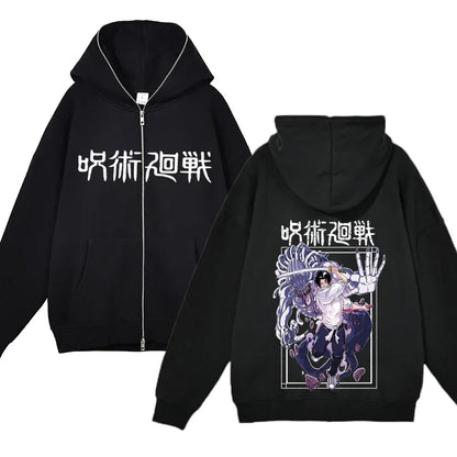Anime Gojo Satoru Zipper Jackets, Thin Fleece Hoodie, Zip Up Y2K Hoodies, Jujutsu Kaisen 