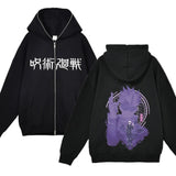 Chaquetas con cremallera de Anime Gojo Satoru, sudadera con capucha de forro polar fino, sudaderas con cremallera Y2K, Jujutsu Kaisen 