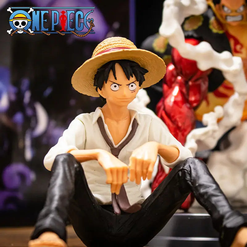 Anime Luffy Posição Sentada Action Figure, Modelo PVC, Coleção Estátua, Boneca Estatueta, Brinquedo para Presente de Aniversário, 12cm, 1 Pc