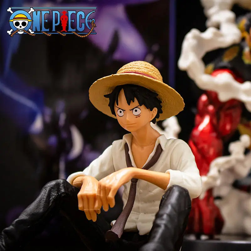 Anime Luffy Posição Sentada Action Figure, Modelo PVC, Coleção Estátua, Boneca Estatueta, Brinquedo para Presente de Aniversário, 12cm, 1 Pc