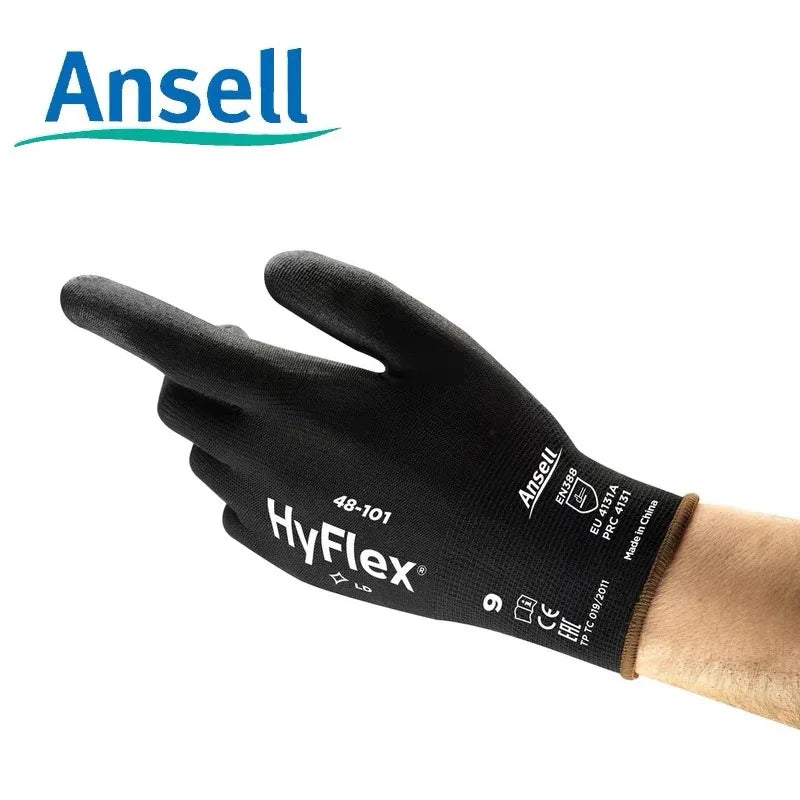 Ansell HyFlex 48-101 (1 par) Sensilite® Recubrimiento de palma de nailon PU resistente al aceite y al desgaste Guantes de operación de precisión negros 