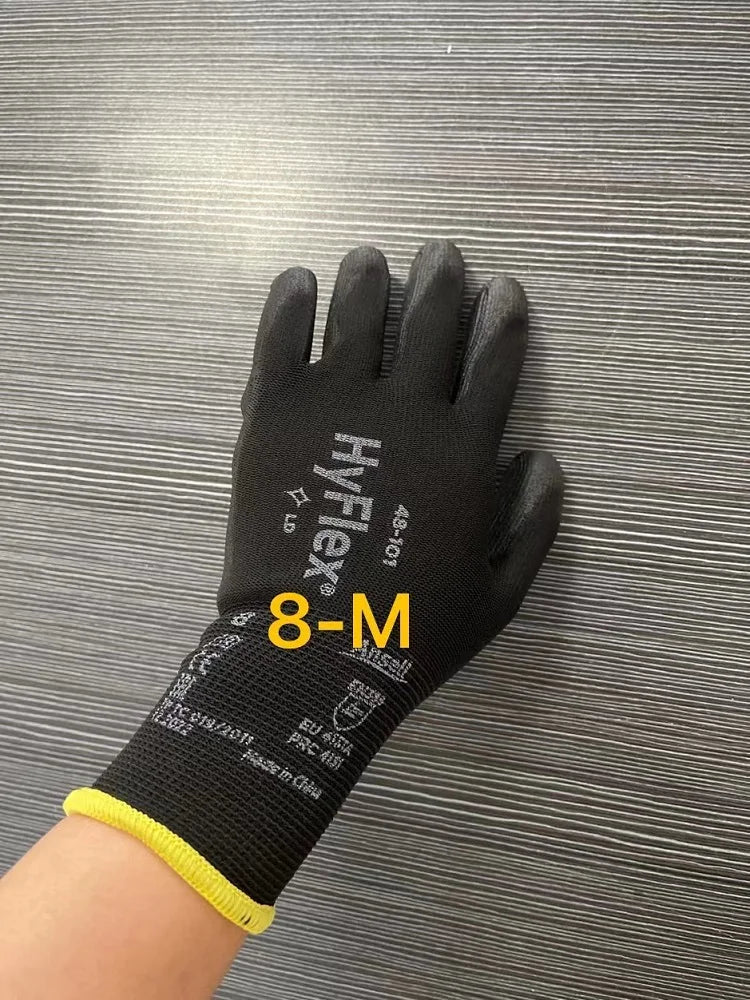 Ansell HyFlex 48-101 (1 par) Sensilite® Recubrimiento de palma de nailon PU resistente al aceite y al desgaste Guantes de operación de precisión negros 