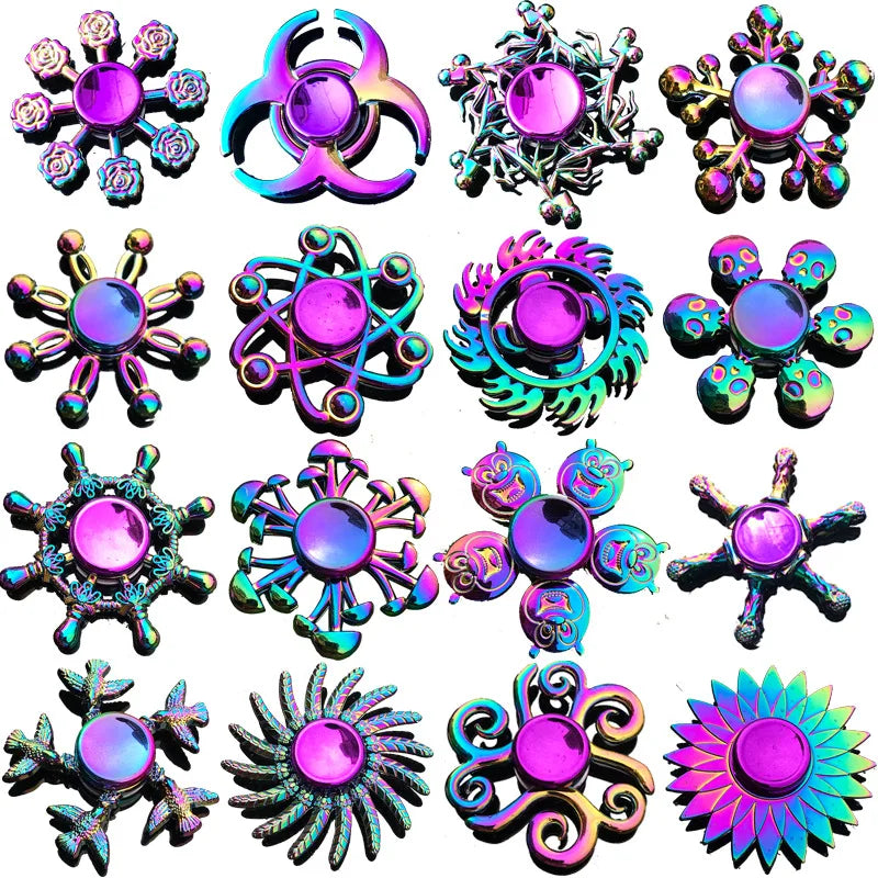 Anti-Anxiety Fidget Toy for Kids Adults Finger Spinner Rainbow Color Metal Alloy 28 Styles Decompression Toy Gifts 