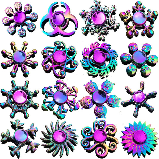 Juguete antiansiedad para niños y adultos, spinner de dedo de aleación de metal de color arcoíris, 28 estilos, juguete de descompresión, regalos. 