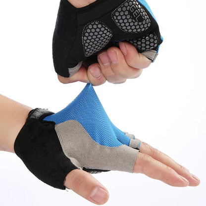 Guantes antideslizantes de medio dedo para hombre y mujer, con mancuernas, transpirables, elásticos, resistentes a los golpes, para ejercicio, deportes, ciclismo y bicicleta. 