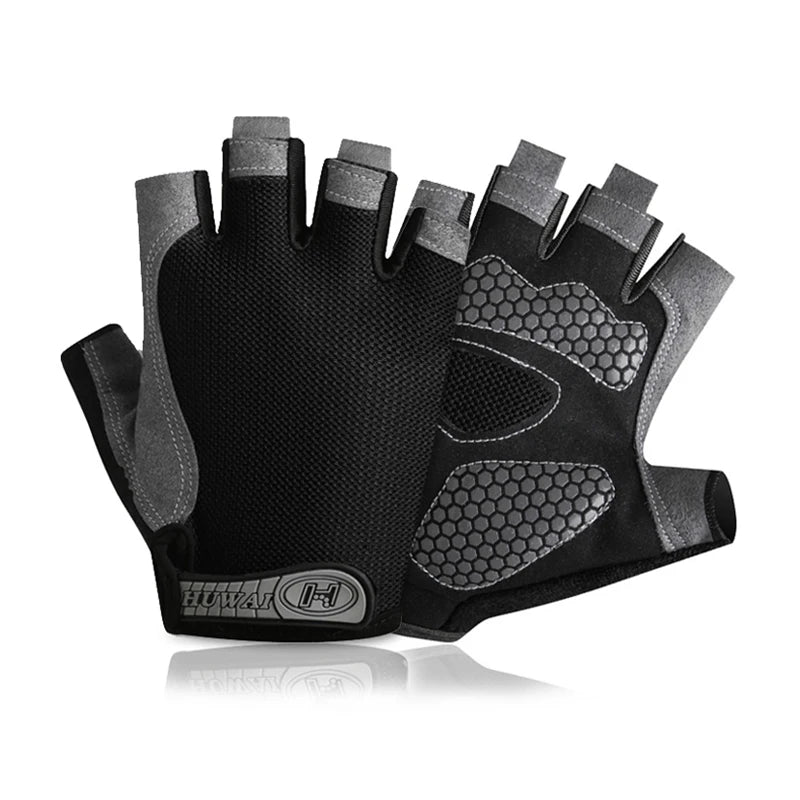 Guantes antideslizantes de medio dedo para hombre y mujer, con mancuernas, transpirables, elásticos, resistentes a los golpes, para ejercicio, deportes, ciclismo y bicicleta. 
