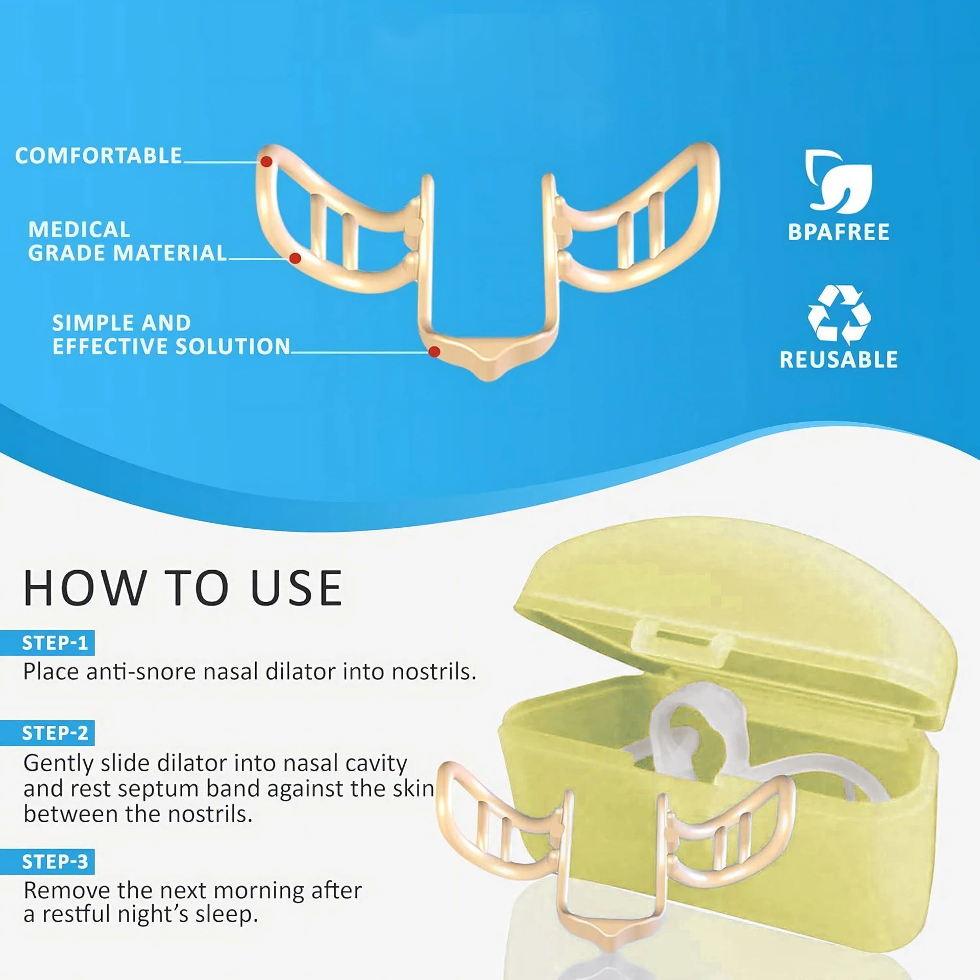 Anti Snoring Nasal Dilator, Stop Snoring Silicone Nose Clip, Sport Easy Breath Nasal Clip, Snoring Aid Device, Improve Sleep 