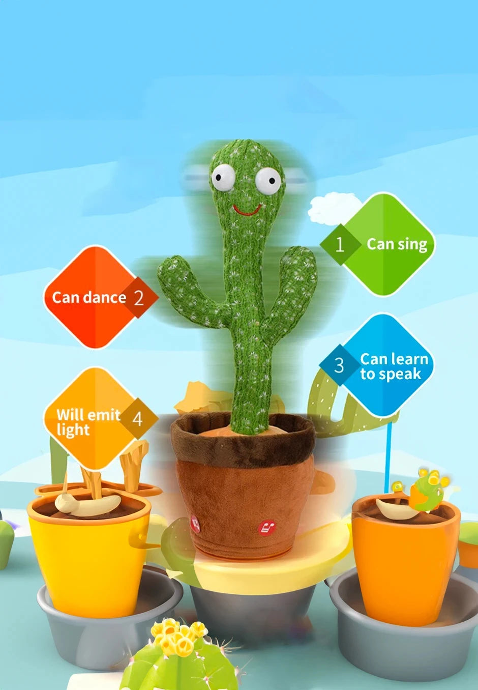 Smart Interactive Cactus Learning and Musical Toy for Kids, Dancing Record and Speak with Fun 