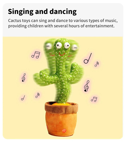 Juguete interactivo inteligente de cactus para aprender música y bailar, grabar y hablar con diversión. 