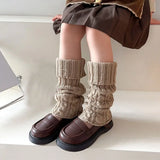 Calcetines calentadores de piernas de punto trenzado Lolita para niñas, cubrepiés cálidos para bebés, lindos y dulces protectores de ballet, calcetines largos 